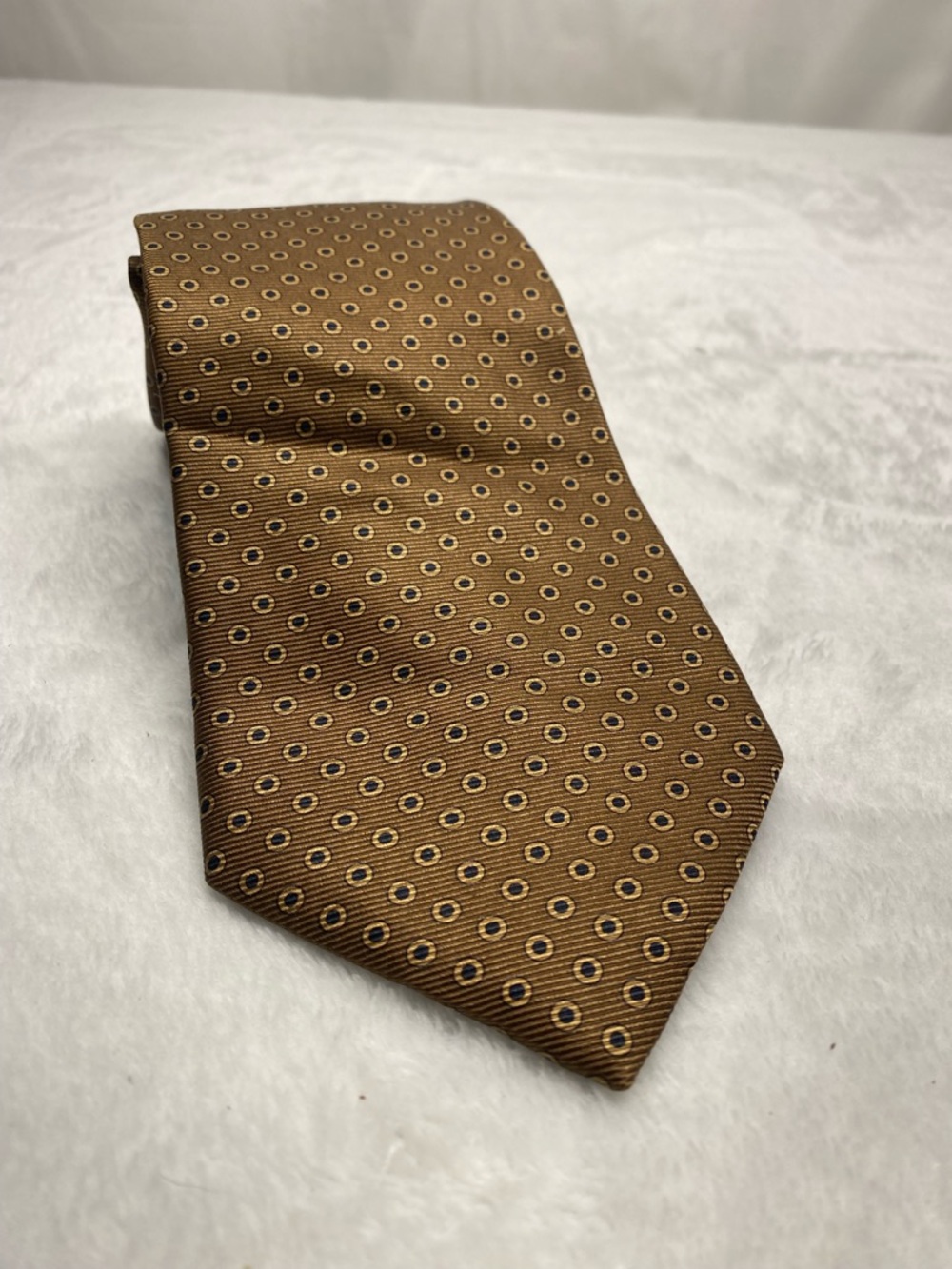 Brooks Brothers Men’s Neck Tie Geometric Print Brown With Black/blue Dots Silk